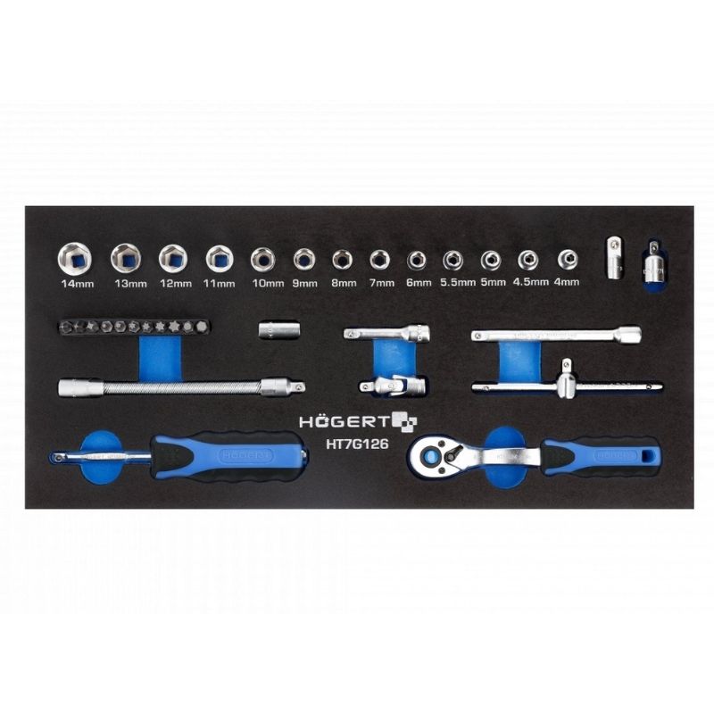 Набір інструментів з тріскачкою 1/4" 34 шт. ложемент Eva Hogert (HT7G126)
