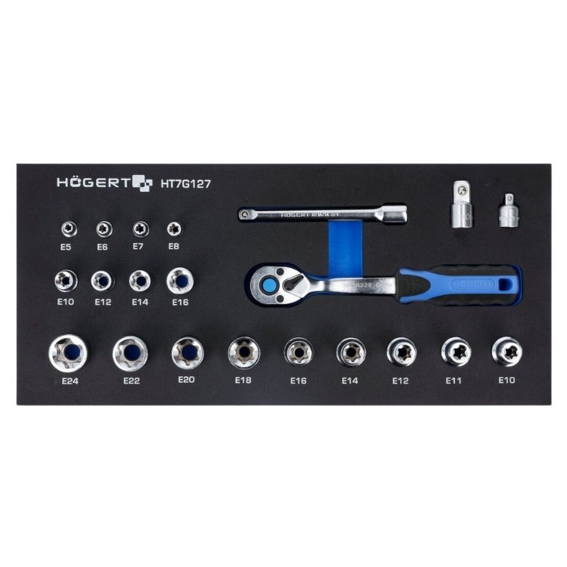 Набір інструментів з тріскачкою 3/8" 22 шт ложемент Eva Hogert (HT7G127)