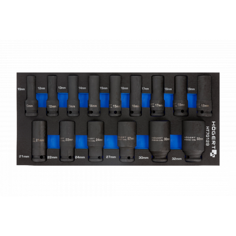 Набір ударних глибоких шестигранних головок 1/2" 15шт ложемент Hogert (HT7G129)
