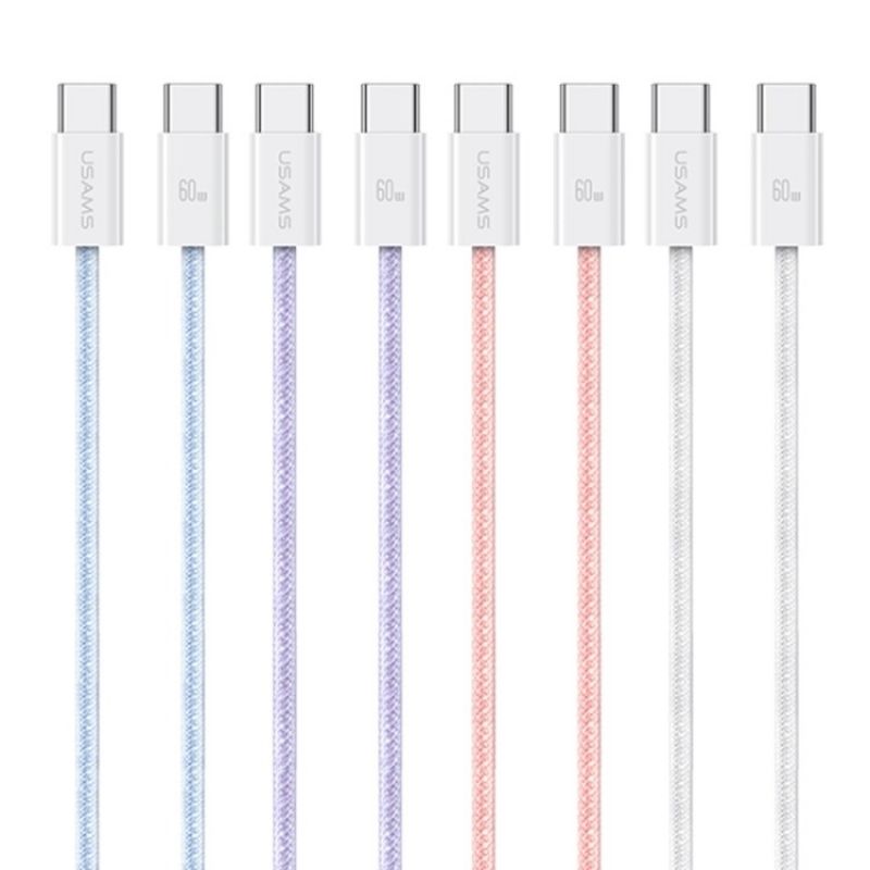 Кабель для зарядки і передачі даних Type-C-Type-C 480Мб/с 60W 1.2м бузковий Usams Rainbow Braided (SJ656USB02)