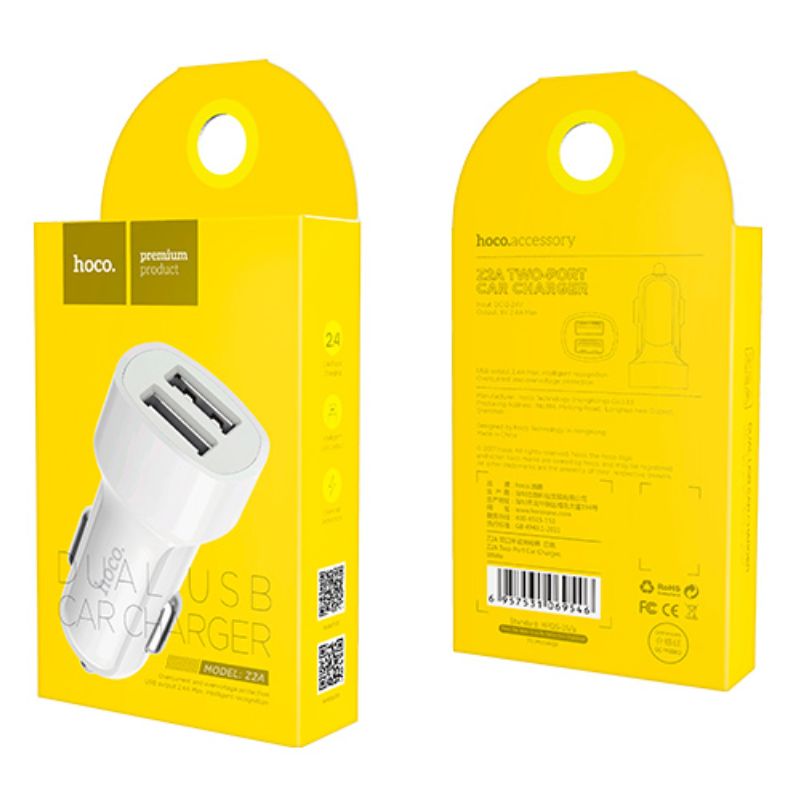 Автомобільний зарядний пристрій 2.4 Hoco 2 USB чорний (Z2A)