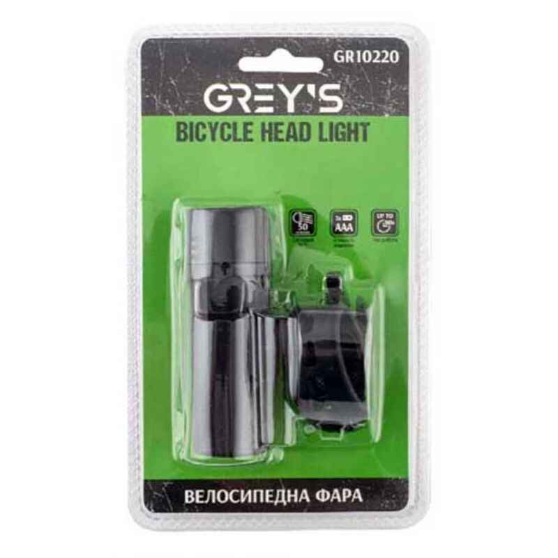 Фара на велосипед на кермо 50Lm Grey's 2хAAA IPX4 3 режими до 80 годин роботи (GR10220)