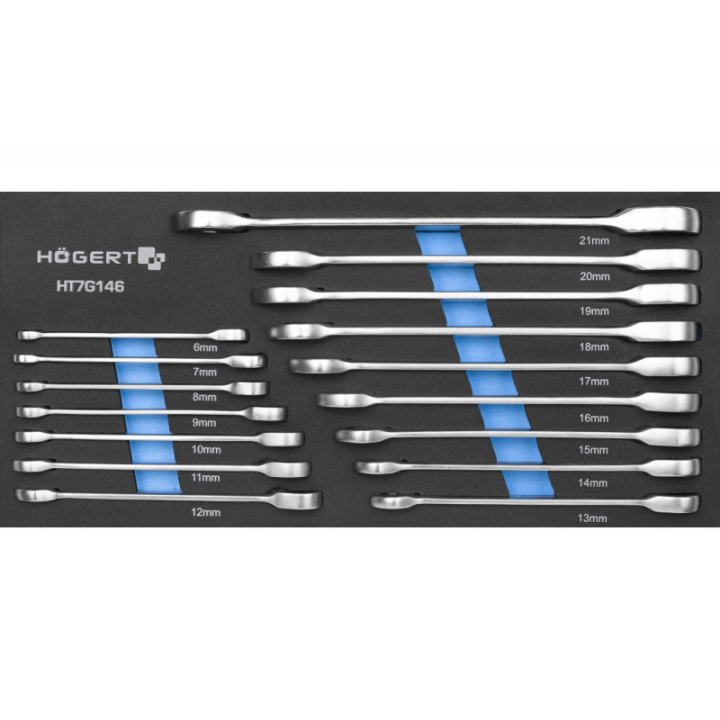 Набір ріжково-накидних ключів з тріскачкою 16шт ложемент Eva Hogert (HT7G146)