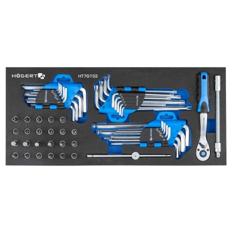 Набір ключів шестигранних тріскачка 1/4 53 шт ложемент EVA Hogert (HT7G153)