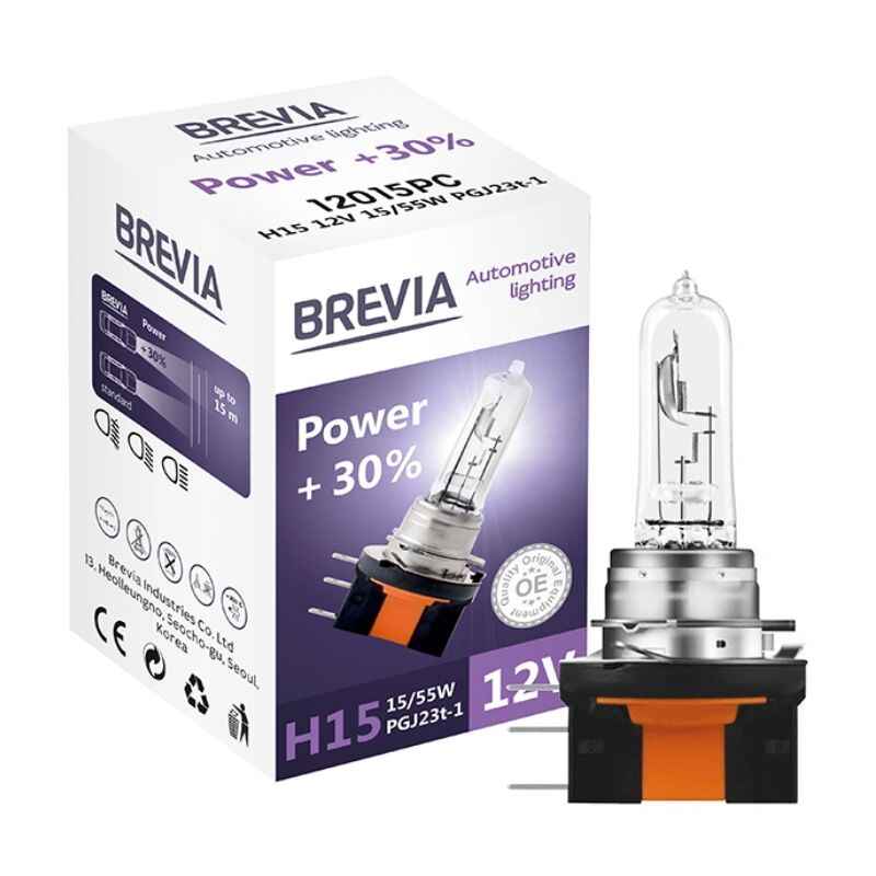 Лампа галогенна H15 Brevia Power +30% 1шт (12015PC)