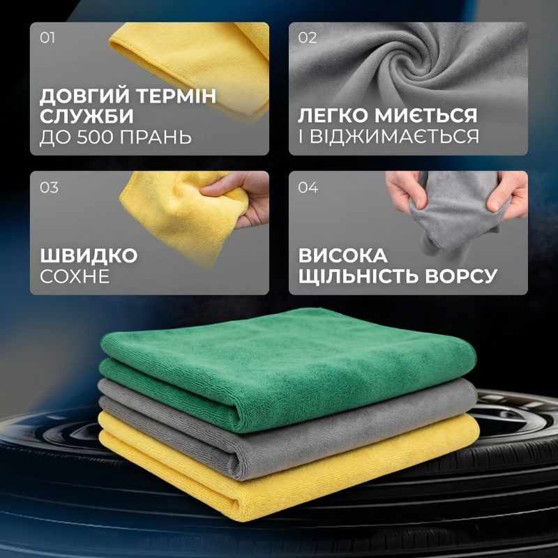 Набор салфеток 3 шт микрофибра 30×30см Gearo для авто разноцветные (GE0916)
