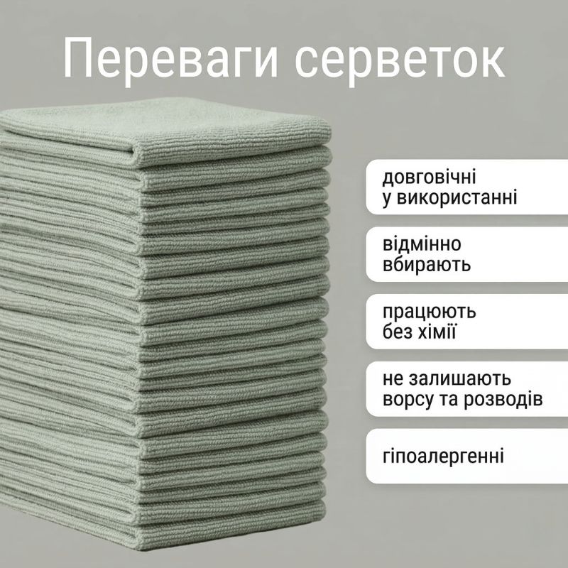 Набор салфеток 20 шт микрофибра 20×20см Gearo для дома зеленые (GE0920)