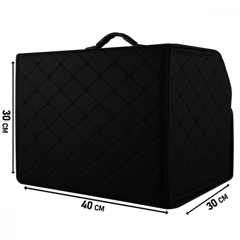 Органайзер в багажник автомобіля чорний штучна шкіра 1 відділення на липучці 40смХ30смХ30см (44649/black)