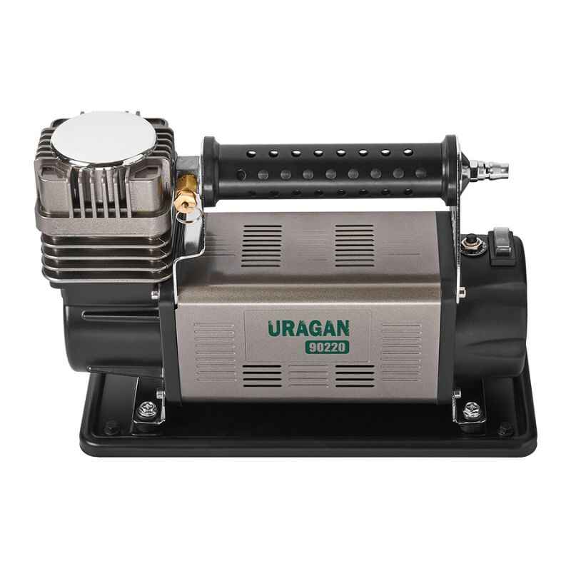 Автокомпресор однопоршневий від клем URAGAN спускний клапан автомобільний компресор для шин R13-R19 7Атм 160 л/хв 600Вт (90220)