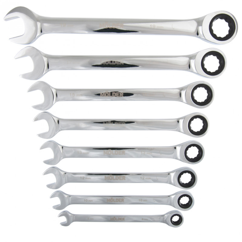 Набор ключей комбинированных с трещоткой 8шт 8-19 мм Molder (MT56108)