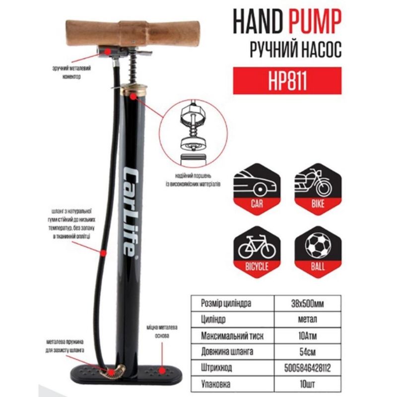 Насос автомобільний ручний 10 Атм CARLIFE (HP811)
