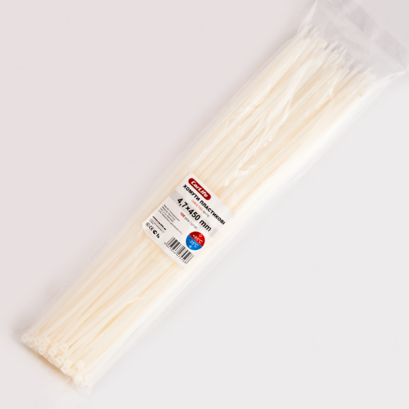 Хомути пластикові білі 4.8x450 CarLife (W4.8x450)