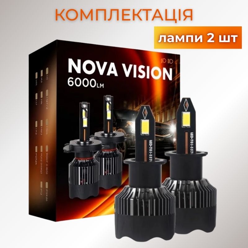 Светодиодные лампы H3 для авто Carlamp Nova Vision Led автолампы 6000 Lm 6500 K (NoVH3)
