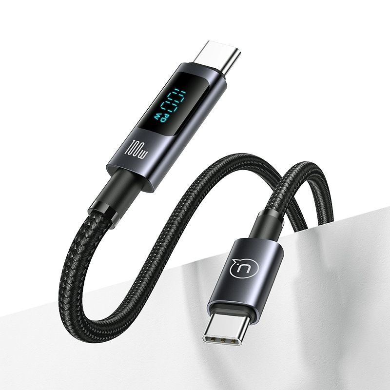 Кабель для зарядки і передачі даних Type-C-Type-C 480Мб/с 100W 1.2м LED дисплей чорний Usams Aluminum Alloy (SJ671USB01)