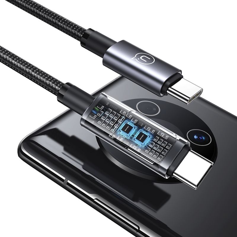 Кабель для зарядки і передачі даних Type-C-Type-C 480Мб/с 100W 1.2м LED дисплей чорний Usams Aluminum Alloy (SJ671USB01)