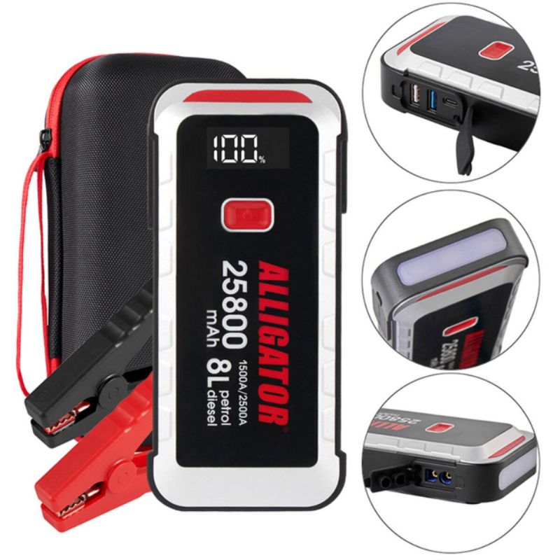 Пусковий пристрій Jump Starter 1500A/2500A 25800mAh Alligator бустер для авто з функцією Power Bank (JS847)