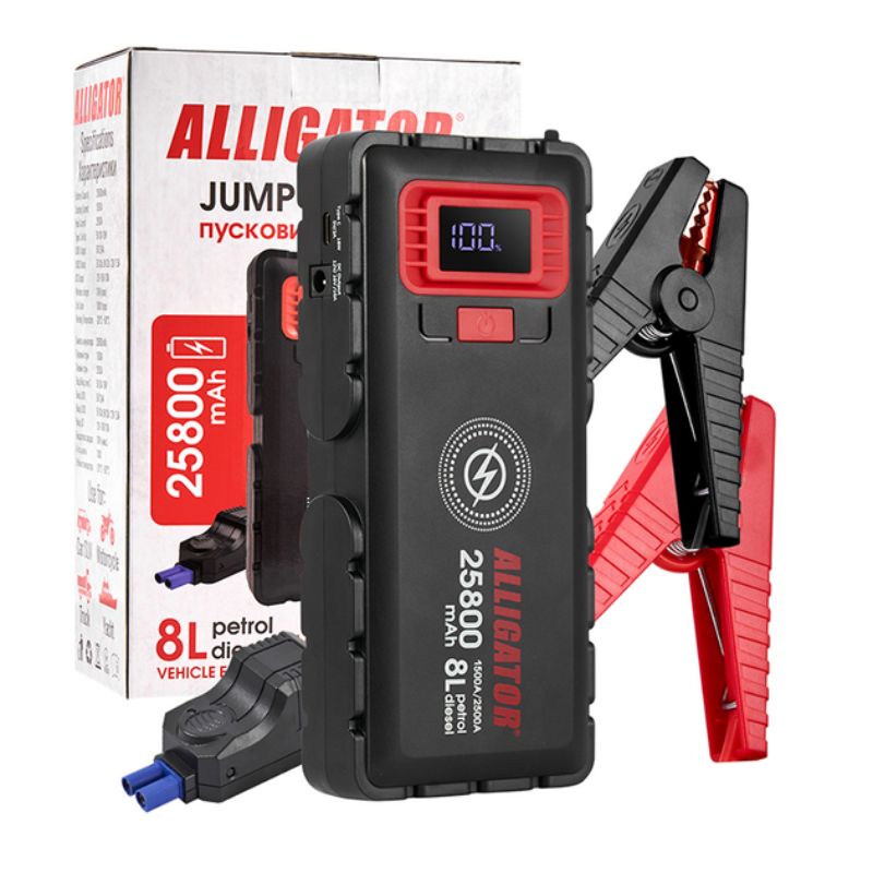 Пусковий пристрій Jump Starter 1500A/2500A 25800mAh Alligator бустер для авто з функцією Power Bank (JS848)