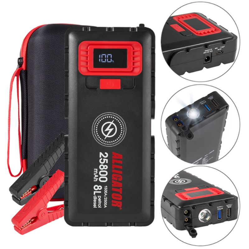 Пусковий пристрій Jump Starter 1500A/2500A 25800mAh Alligator бустер для авто з функцією Power Bank (JS848)