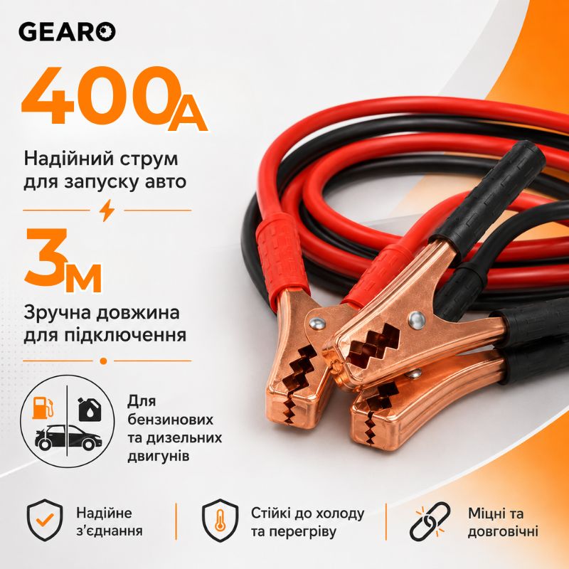 Пусковые провода 400A 3м Gearo в сумке (GE0416)