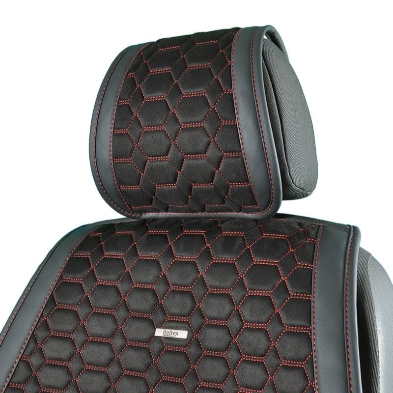 Накидки на сидіння авто передні та задні преміум класу Beltex Monte Carlo авточохли алькантара чорно-червоний (BX81110)