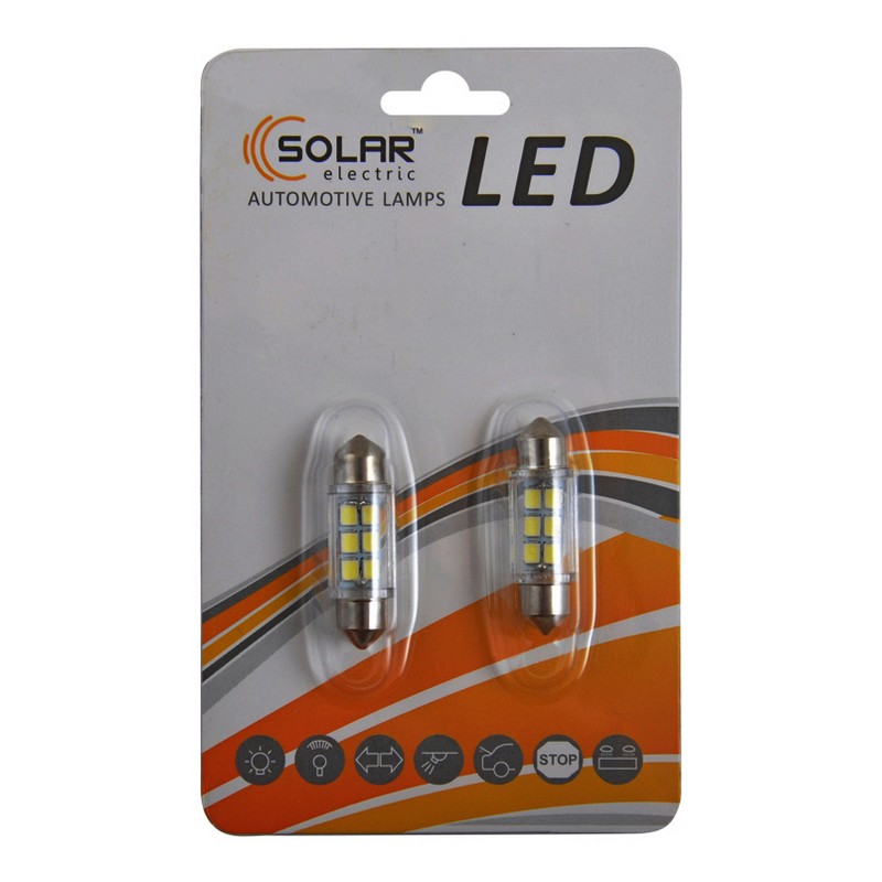 LED автолампа SOLAR 12V SV8.5 T11x36mm 6smd 3528 white, 2шт (LS275_B2)