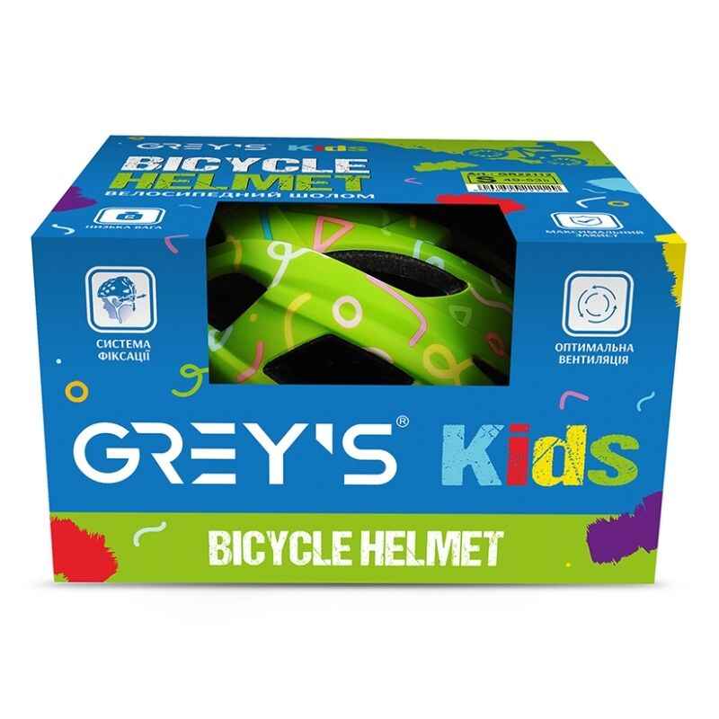 Шолом для велосипеда дитячий розмір S 49-53мм Grey's матовий з регулятором окружності зелений (GR22112)