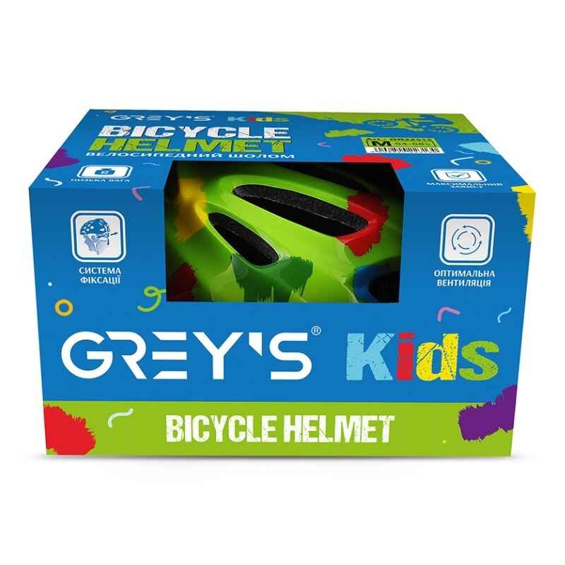 Шолом для велосипеда дитячий розмір M 54-58мм Grey's глянцевий з регулятором окружності зелений (GR22313)