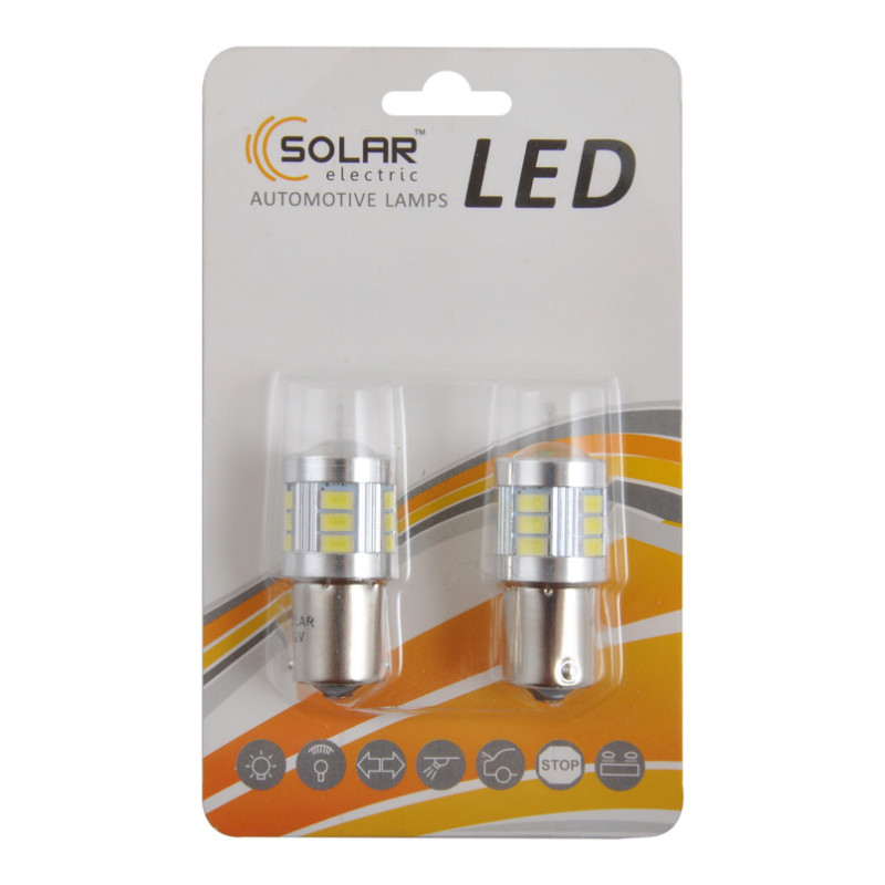 LED автолампа SOLAR 12-24V S25 BA15s 18SMD 120lm white, 2шт (LS295_B2)