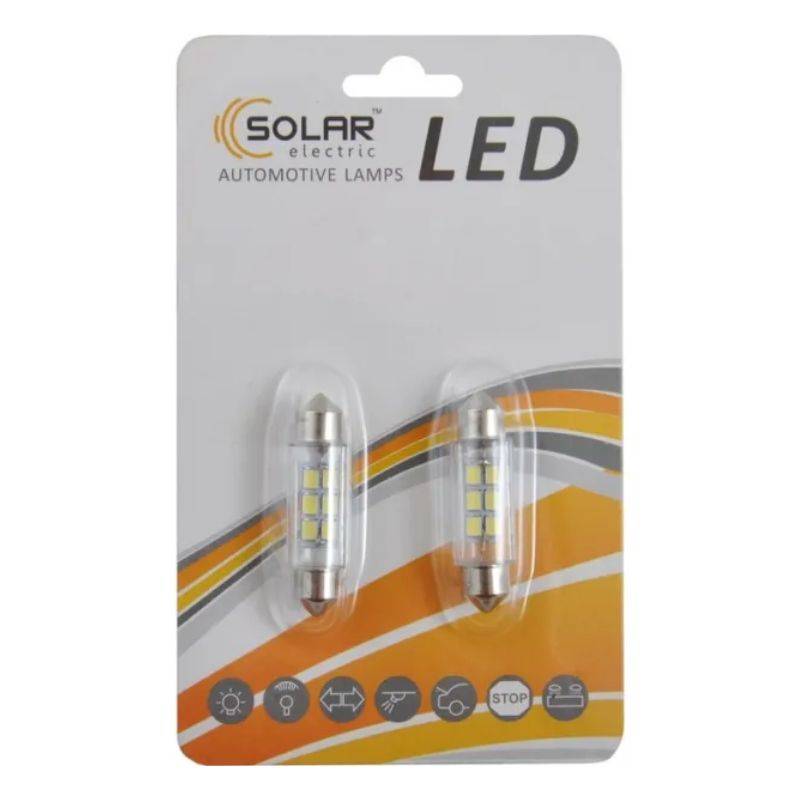 LED автолампа SOLAR 12V SV8.5 T11x36mm 6smd 3528 white, 2шт (LS275_B2)