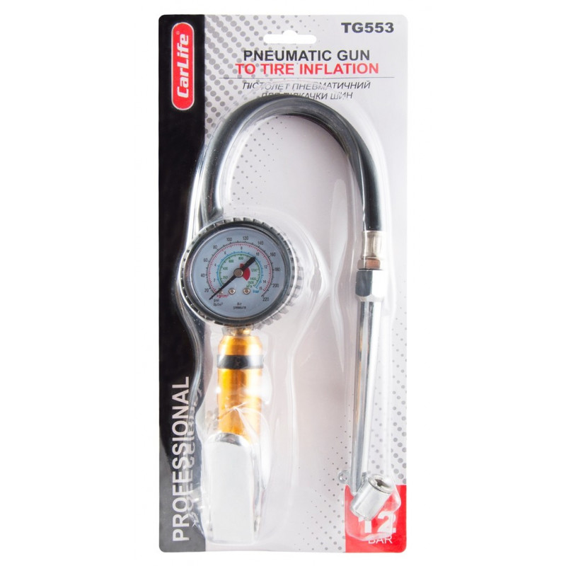 Пневмопістолети для підкачування шин Сarlife 12bar шланг 450мм металевий (TG553)