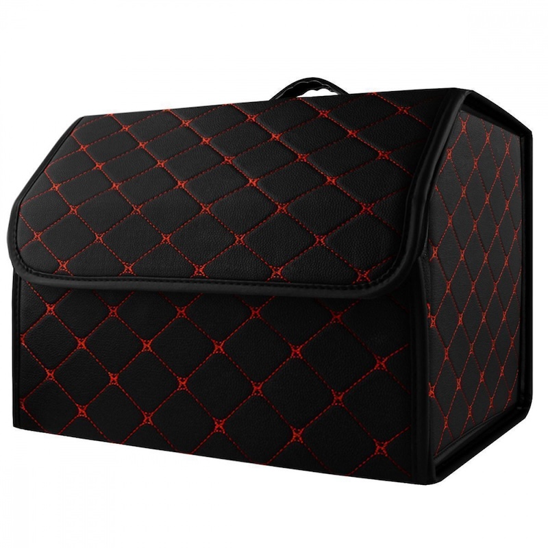 Органайзер в багажник автомобіля чорний штучна шкіра 1 відділення на липучці 40смХ30смХ30см (44649/black red)