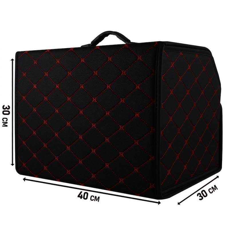 Органайзер в багажник автомобіля чорний штучна шкіра 1 відділення на липучці 40смХ30смХ30см (44649/black red)