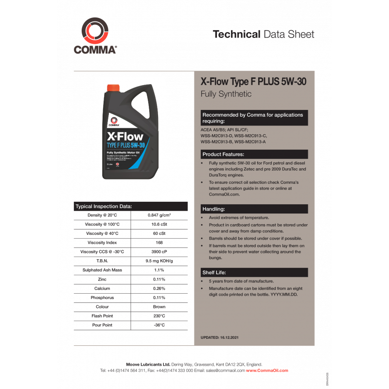 Моторна олива Comma X-FLOW TYPE FPLUS 5W-30 API CF/SL; ACEA A1/B1 199л (XFFP199L)