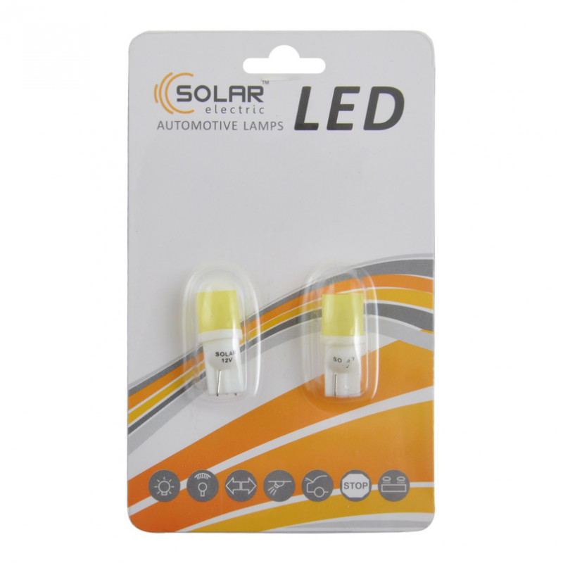 LED автолампа SOLAR 12V T10 W2.1x9.5d 1COB white, 2шт (LC343_B2)