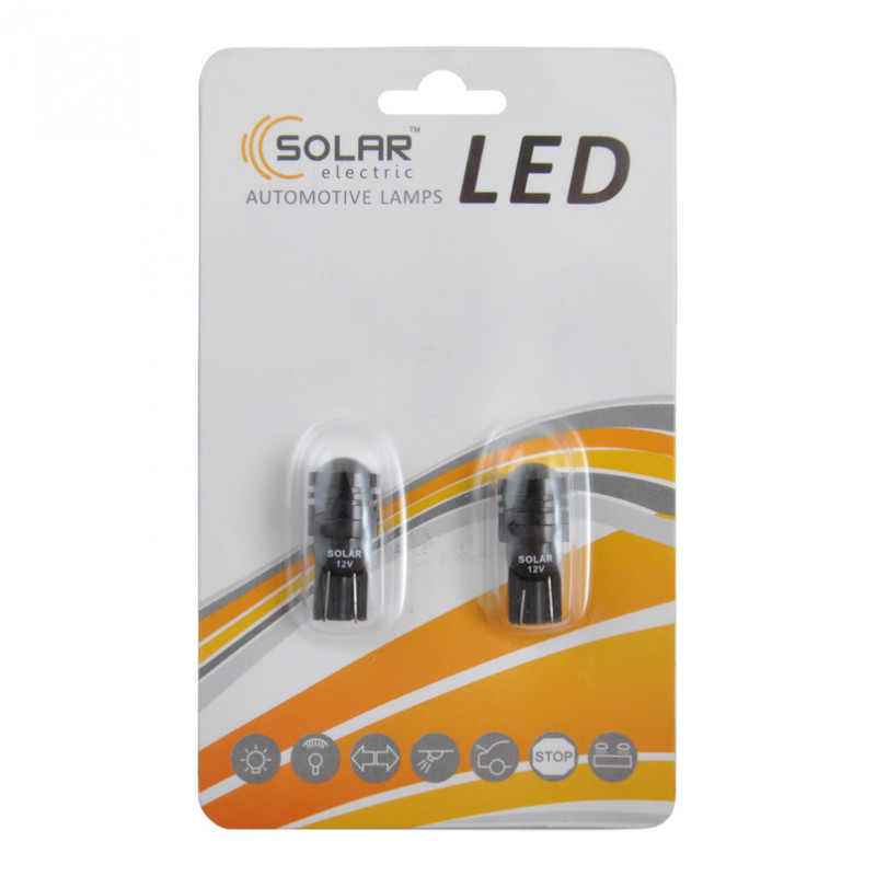 LED автолампа SOLAR 12V T10 W2.1x9.5d 1SMD 0,5W with lens, 2шт (LS289_B2)