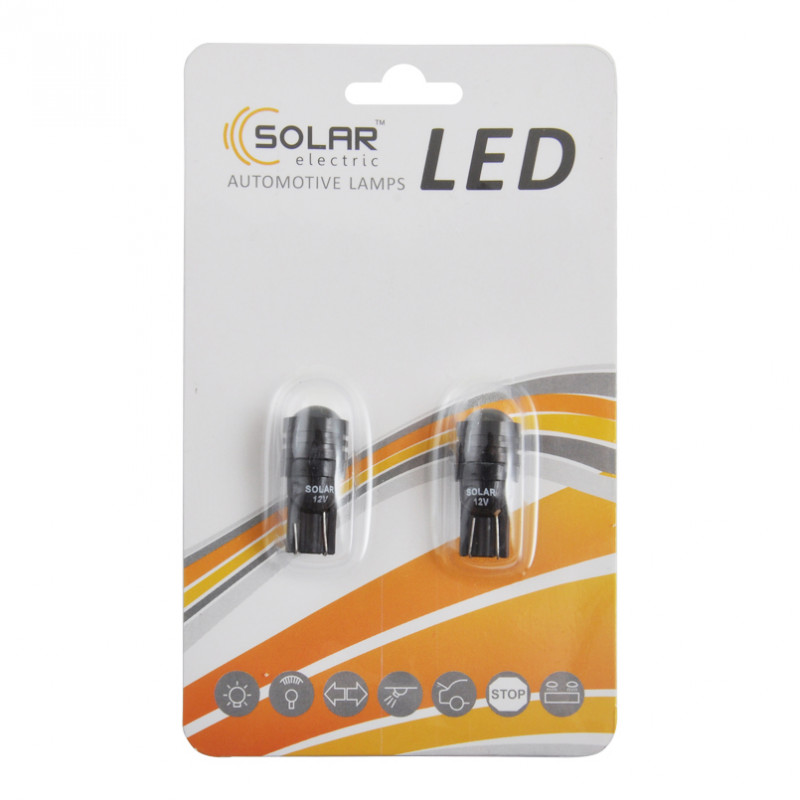 LED автолампа SOLAR 12V T10 W2.1x9.5d 1SMD 1,5W with lens, 2шт (LS288_B2)
