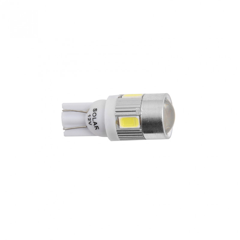 LED автолампа SOLAR 12V T10 W2.1x9.5d 6SMD 5630 with lens white, 2шт (LS285_B2)
