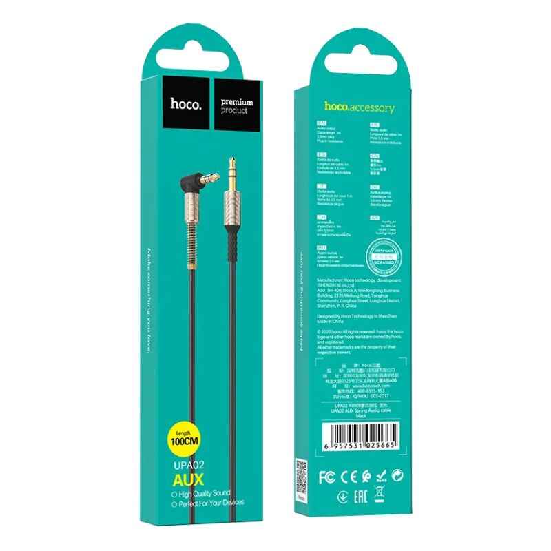 Кабель AUX 1м кутовий Hoco miniJack чорний (UPA02)
