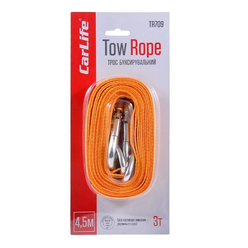 Трос буксирувальний 3т-4,5м Carlife блістер карабін (TR709)