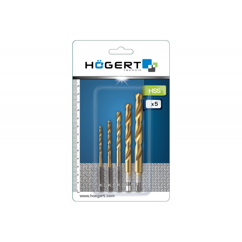 Свердла по металу із шестигранним хвостовиком Co5% 2/3/4/5/6 мм 5 шт Hogert (HT6D180)
