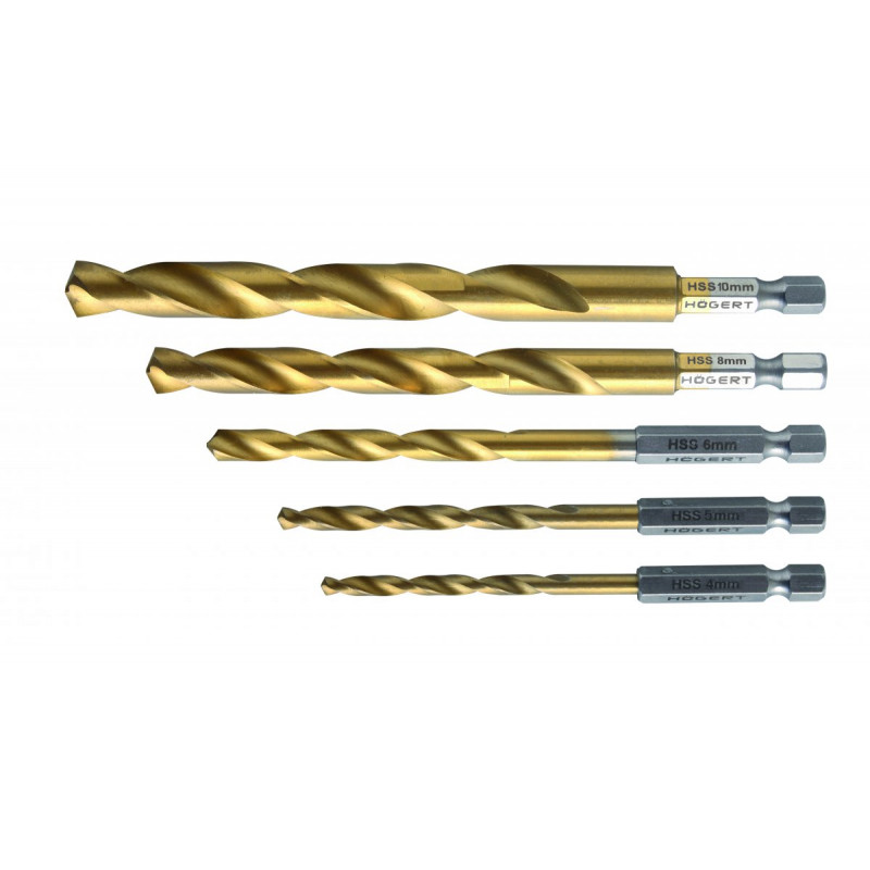 Свердла по металу із шестигранним хвостовиком Co5% 2/3/4/5/6 мм 5 шт Hogert (HT6D180)