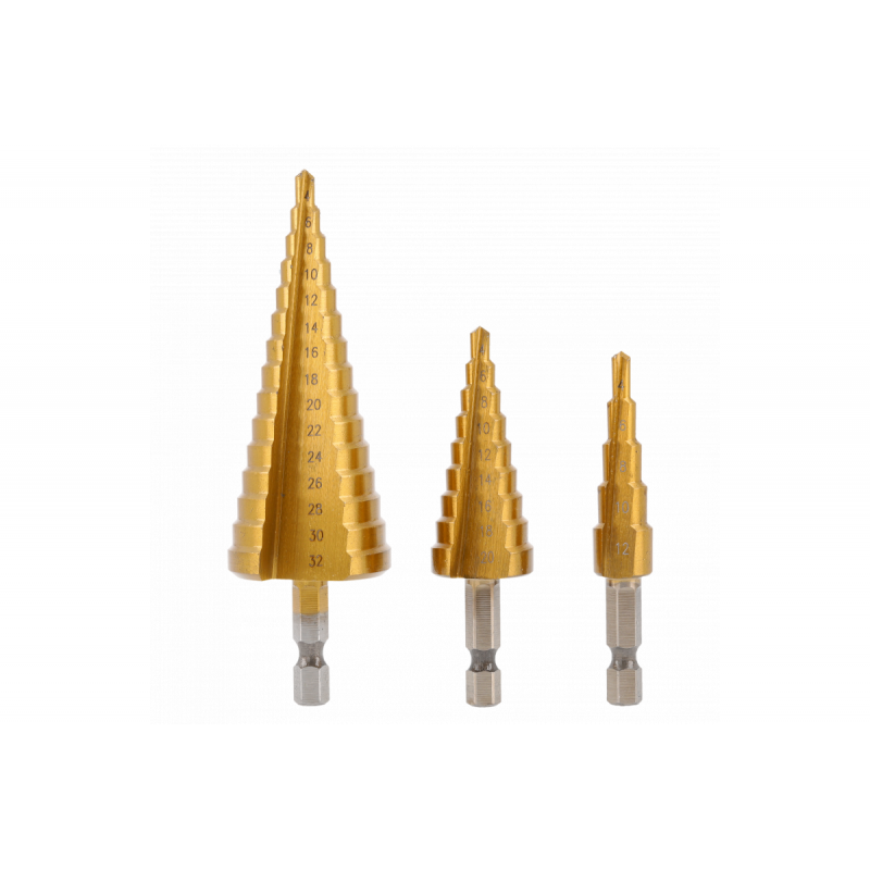 Набір східчастих свердлів Hogert 3 шт 4-12мм 4-20 мм 4-32 мм (HT6D325)