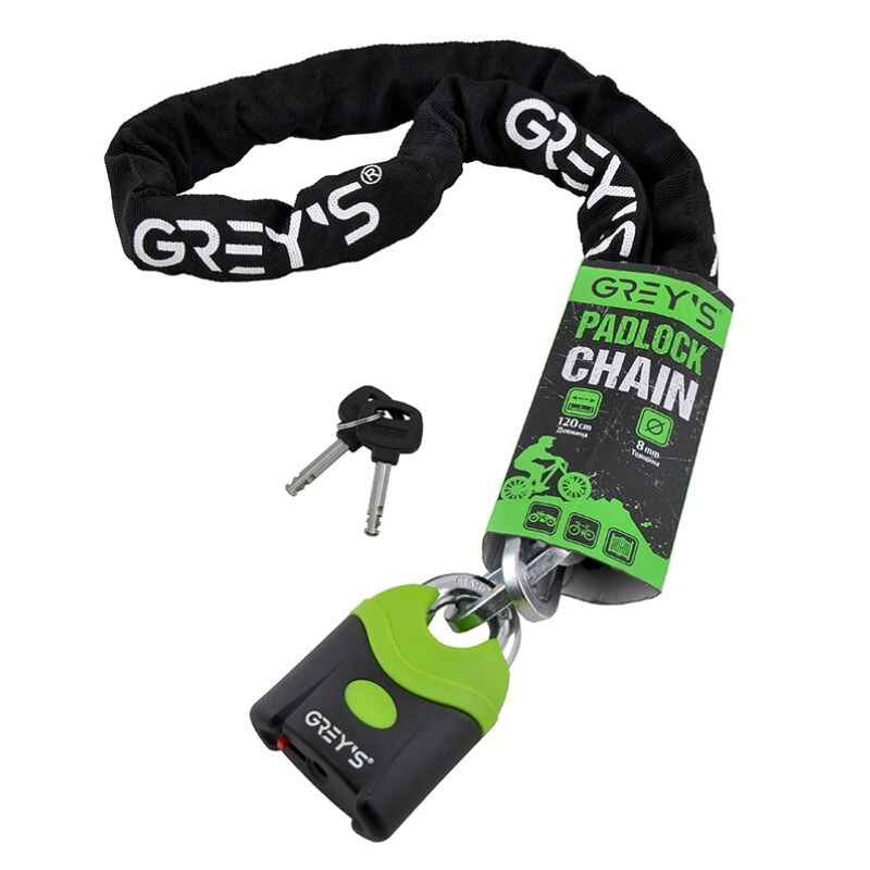 Замок на велосипед ланцюговий 1200мм Grey's з навісним замком і 2 ключами (GR40812)