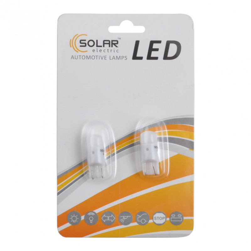 LED автолампа SOLAR 12V T10 W2.1x9.5d SMD 1,5W white 2шт. (LS298_B2)