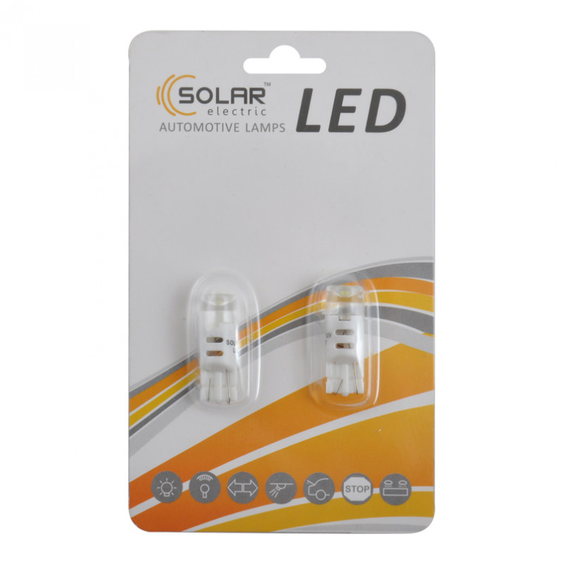 LED автолампа SOLAR 12V T10 W2.1x9.5d SMD 3W white, 2шт (LS297_B2)