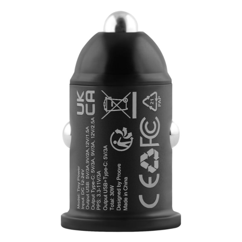 Автомобільний зарядний пристрій 3.0А Proove 1 USB Type-C + 1 USB Чорний (ACTP30111201)