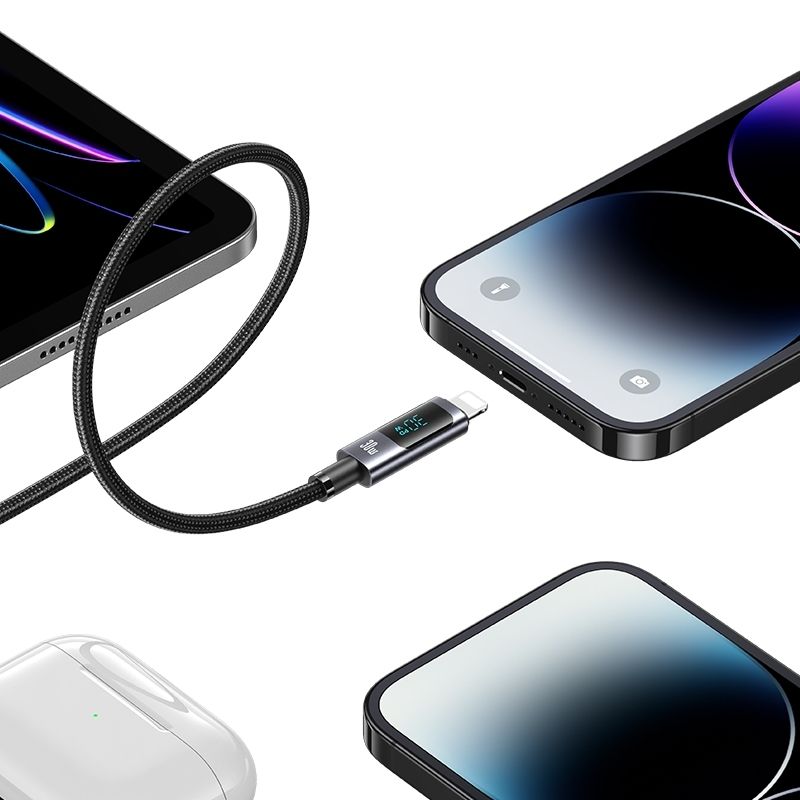 Кабель для зарядки і передачі даних Type-C-Lightning 480Мб/с 30W 1.2м чорний Usams Aluminum Alloy (SJ672USB01)