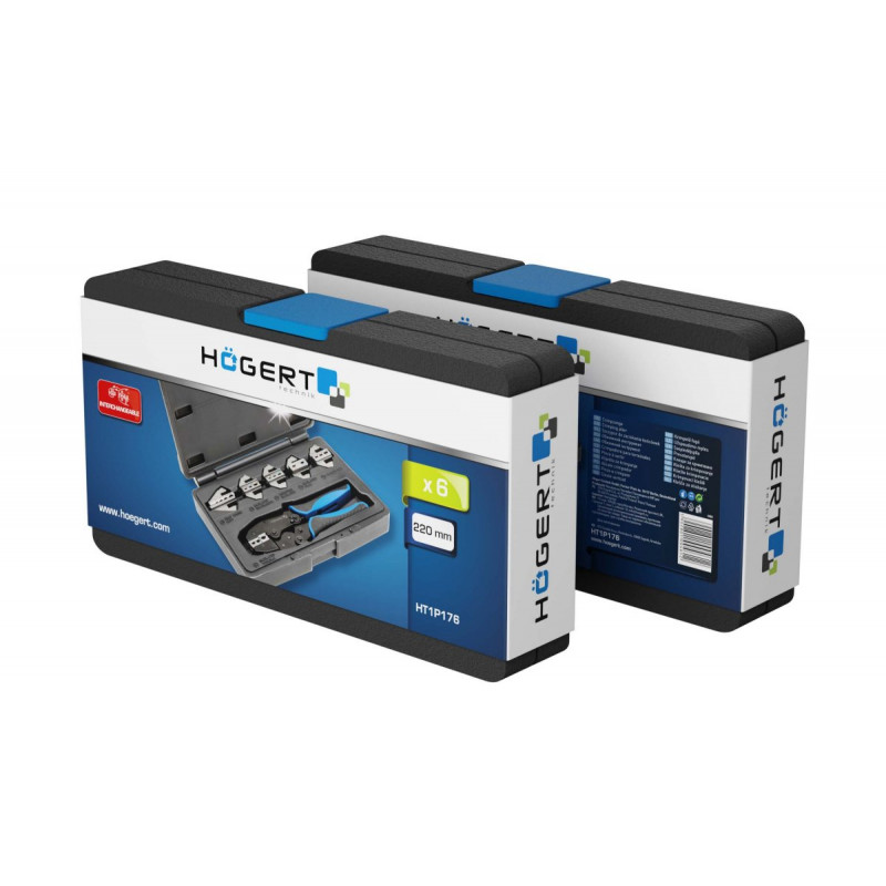 Прес-кліщі для обтиску проводів із змінними матрицями 6 шт Hogert (HT1P176)