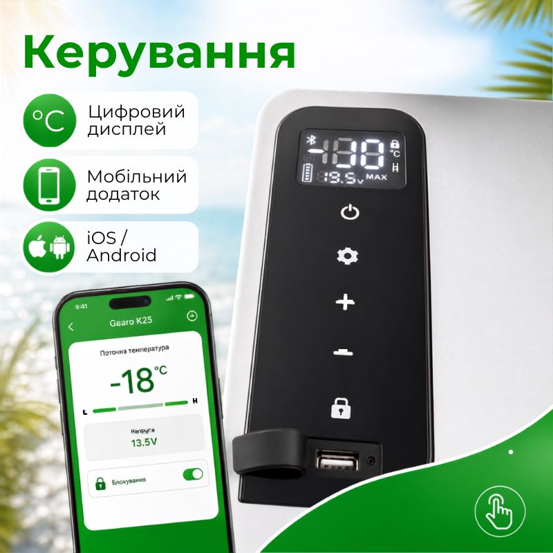 Портативний холодильник 25л Gearo автохолодильник компресорний пластиковий 12/24В 220В (K25)