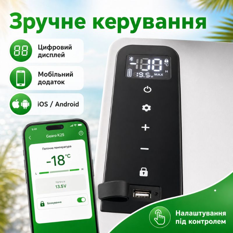 Портативный холодильник 25л Gearo автохолодильник компрессорный пластиковый 12/24В 220В (K25)